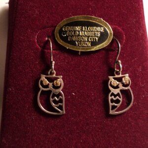 Sterling Silver & Gold Nuggets Owl Earrings
